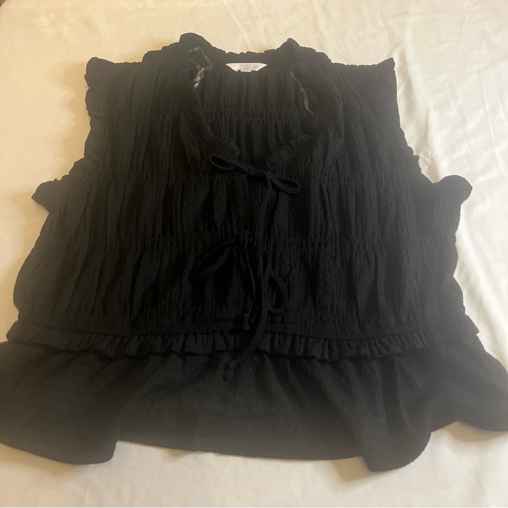 Women’s Time and Tru Black Ruffled Blouse